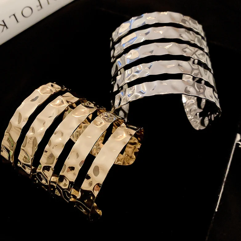 2024 Newest ZA Exaggerated Multi Layered Gold Metal Bangles for Women Personalized Trendy Party Evening Jewelry