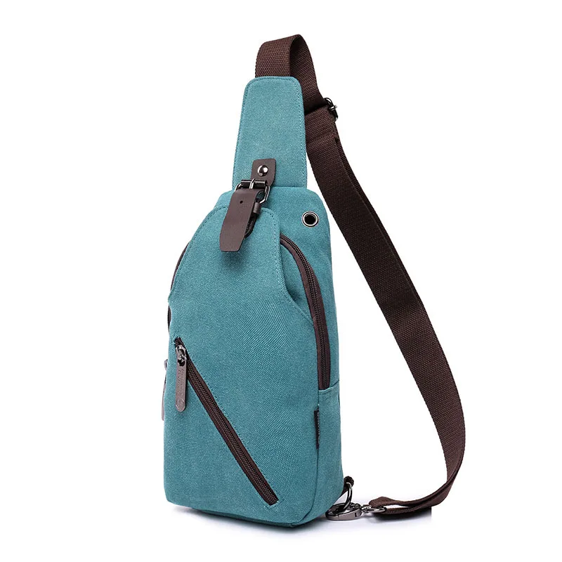 Hot sale canvas crossbody bag one strap bag large capacity outdoor sports chest bag with headphone hole