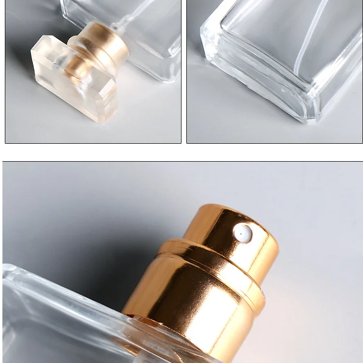 wholesale 7.5 20 30 50 ml 1 oz transparent rectangle perfume diffuser bottle glass spray bottles with aluminum cap