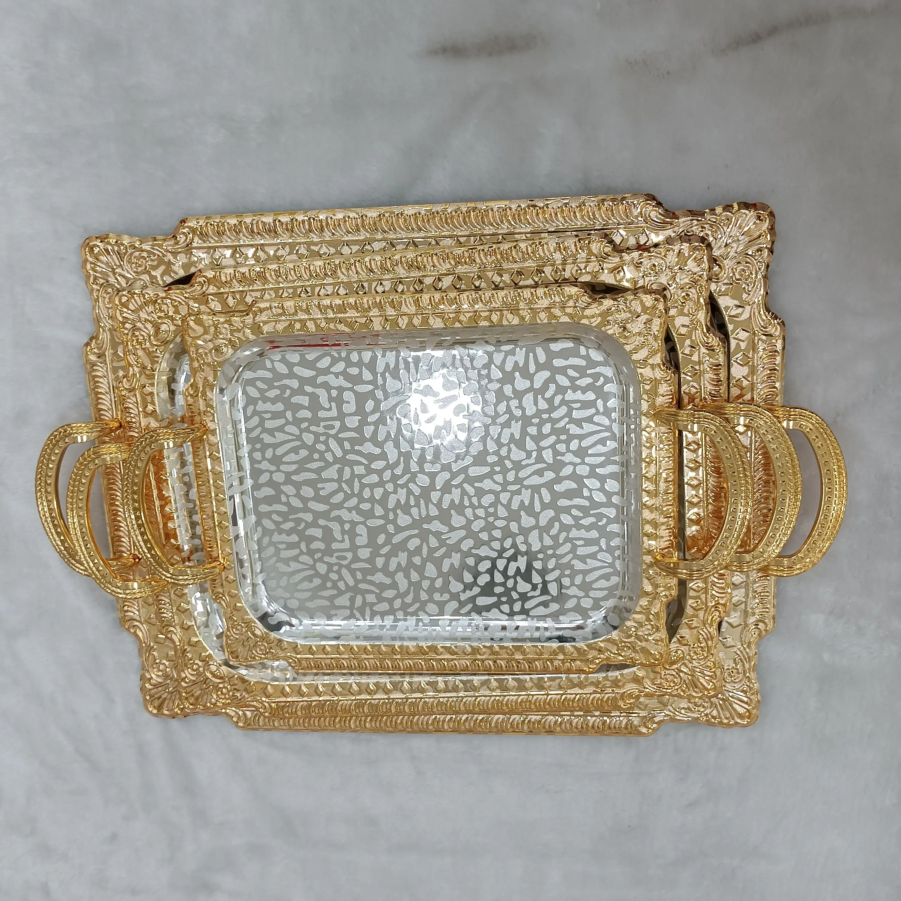Metal Home Hotel Restaurant Middle East Serving Tray Stainless Steel Large Oval Mirror Gold Arabic Trays