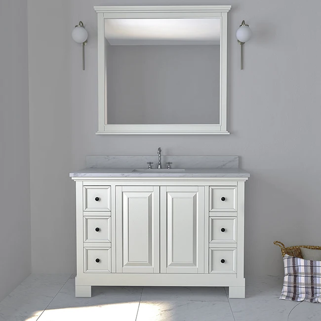 Hot Sale Morden Style Solid Wood Cabinet Carrara White  Marble Top Bathroom Vanity