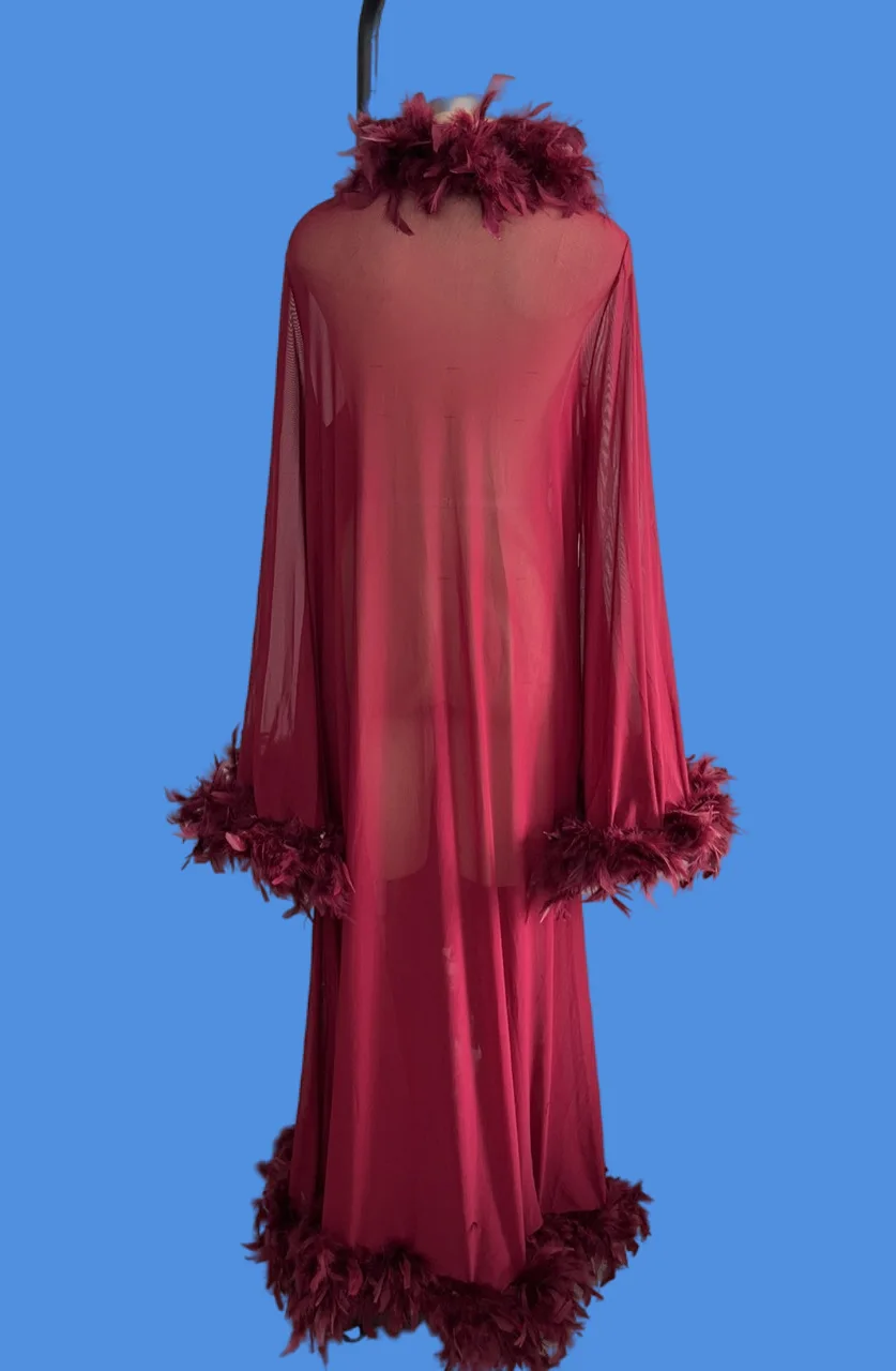 Nightclub Sexy Robes See-Through Wedding Dress Luxury Feather  Performance Clothing  Hot Romantic Sexy Sleepwear