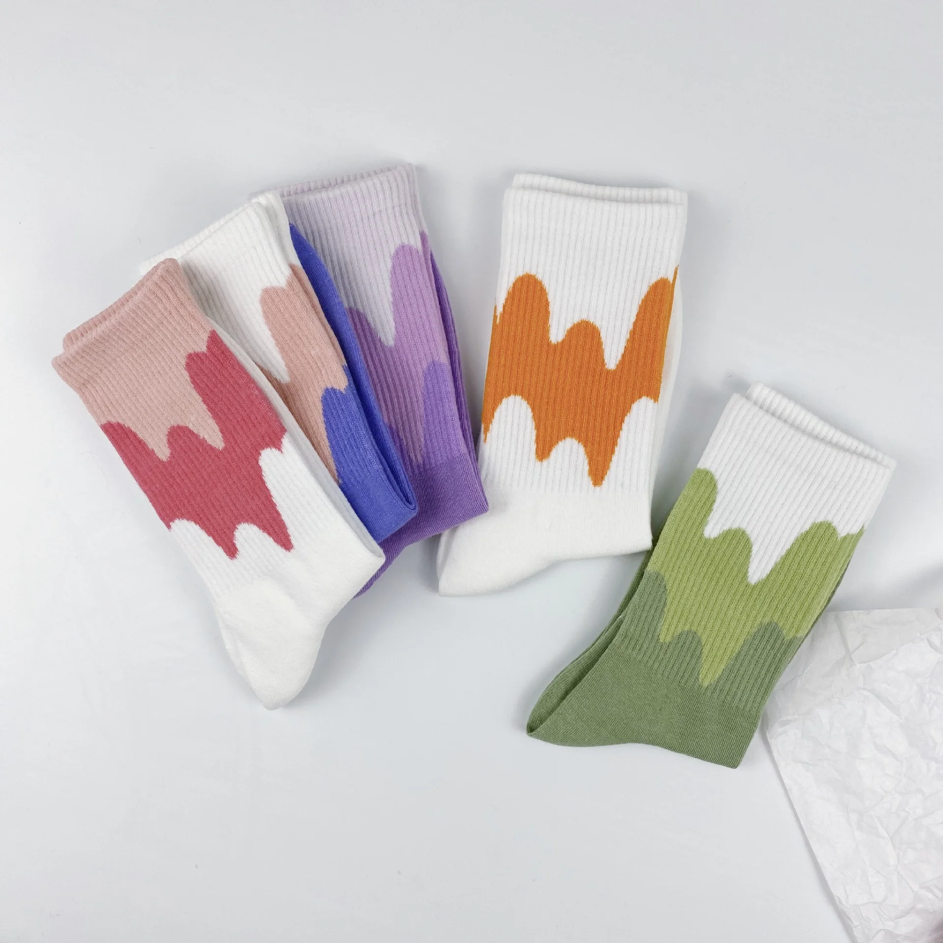 Hf comfortable flowed knitting cotton long socks stocking for men women