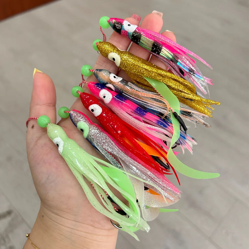 9cm Pvc Soft Light Trolling Luminous Squid Skirt Lures