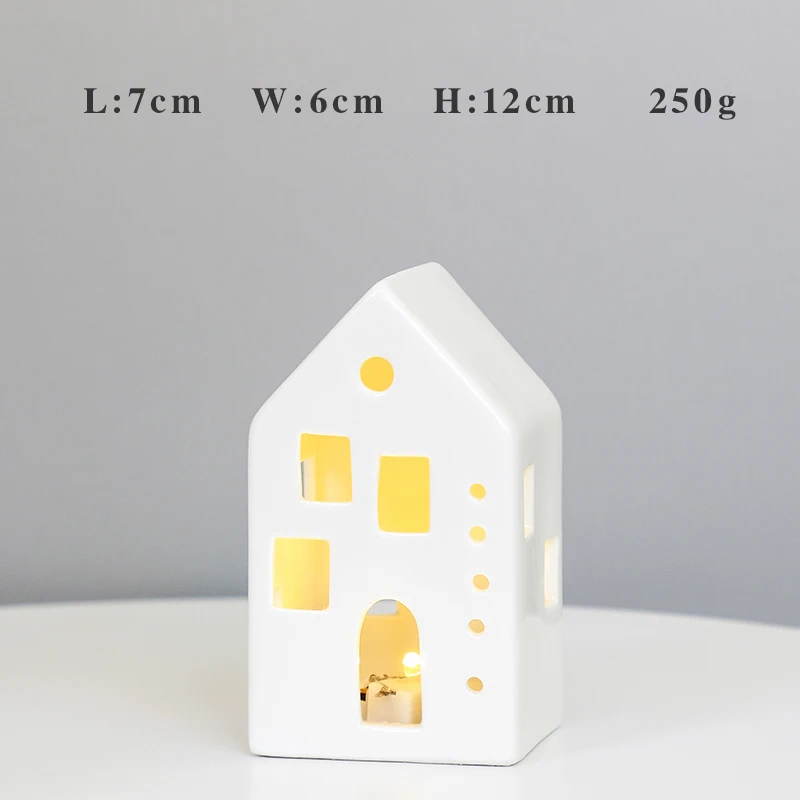 Factory wholesale ceramic classic pure white glitter christmas village house with LED lights