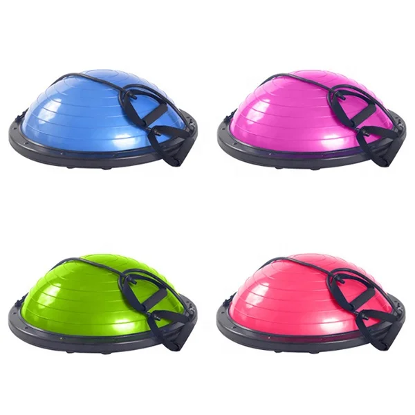 Customized Inflatable Exercise Stability Massage Ball Pvc Half Yoga Balance Ball With Foot Pump Resistance Bands