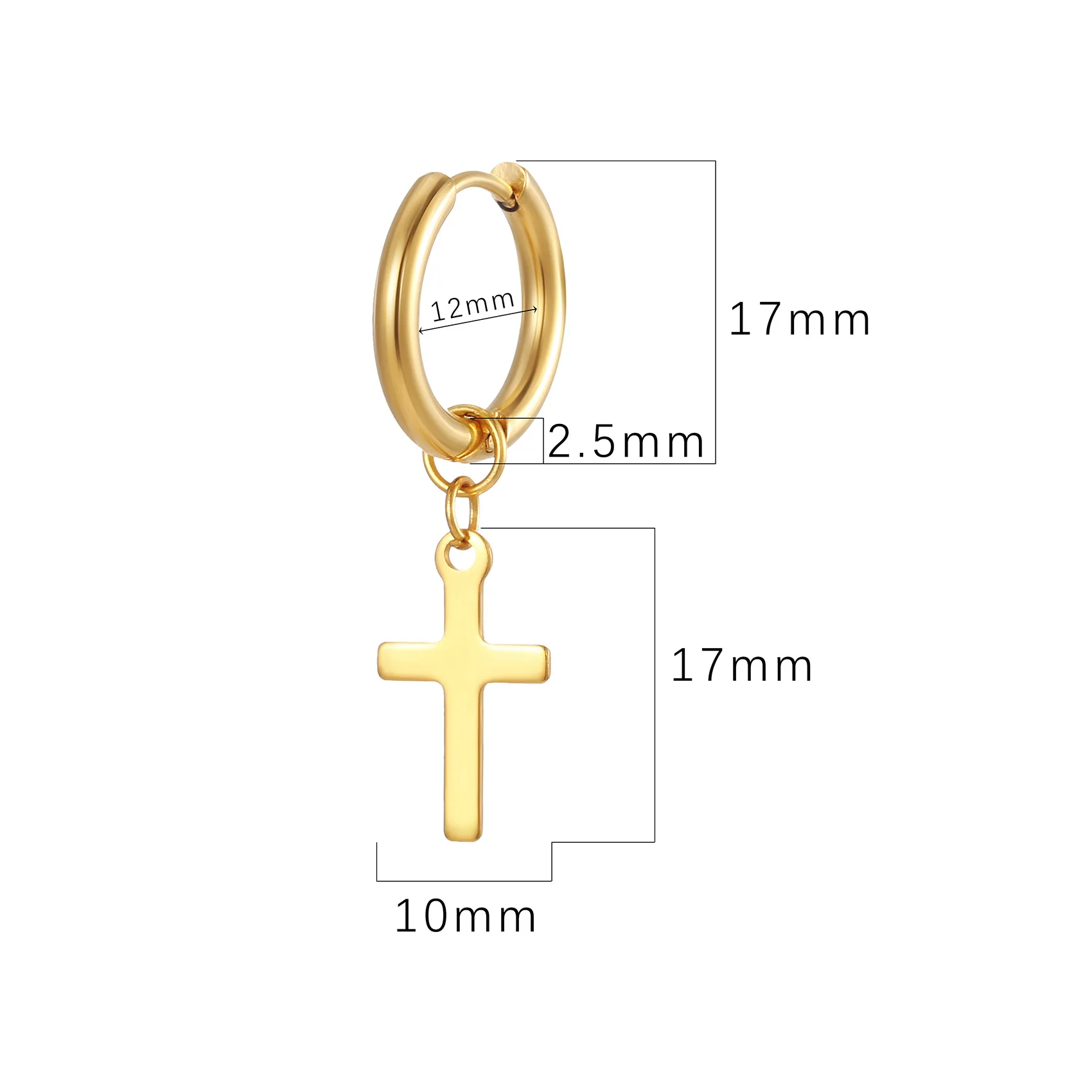Christian Mens Ear Clips Jewelry Cross Earrings Stainless Steel Small 18K Gold Plated Hoops Earrings For Men Women