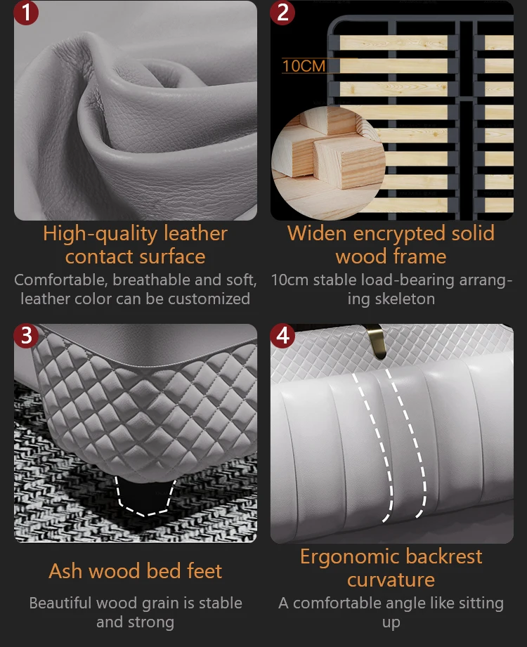 European style Steel frame light luxury modern design Upholstered bed king size queen size fabric leather bed