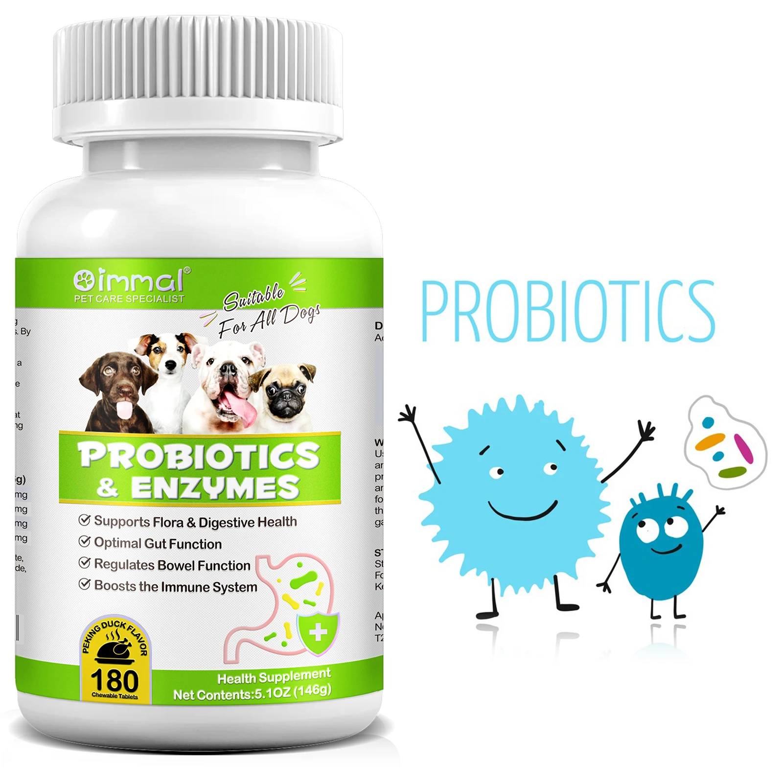 OIMMAI pet dog probiotics and gut health supplement papaya digestive enzyme chewable tablets pet probiotics tablets