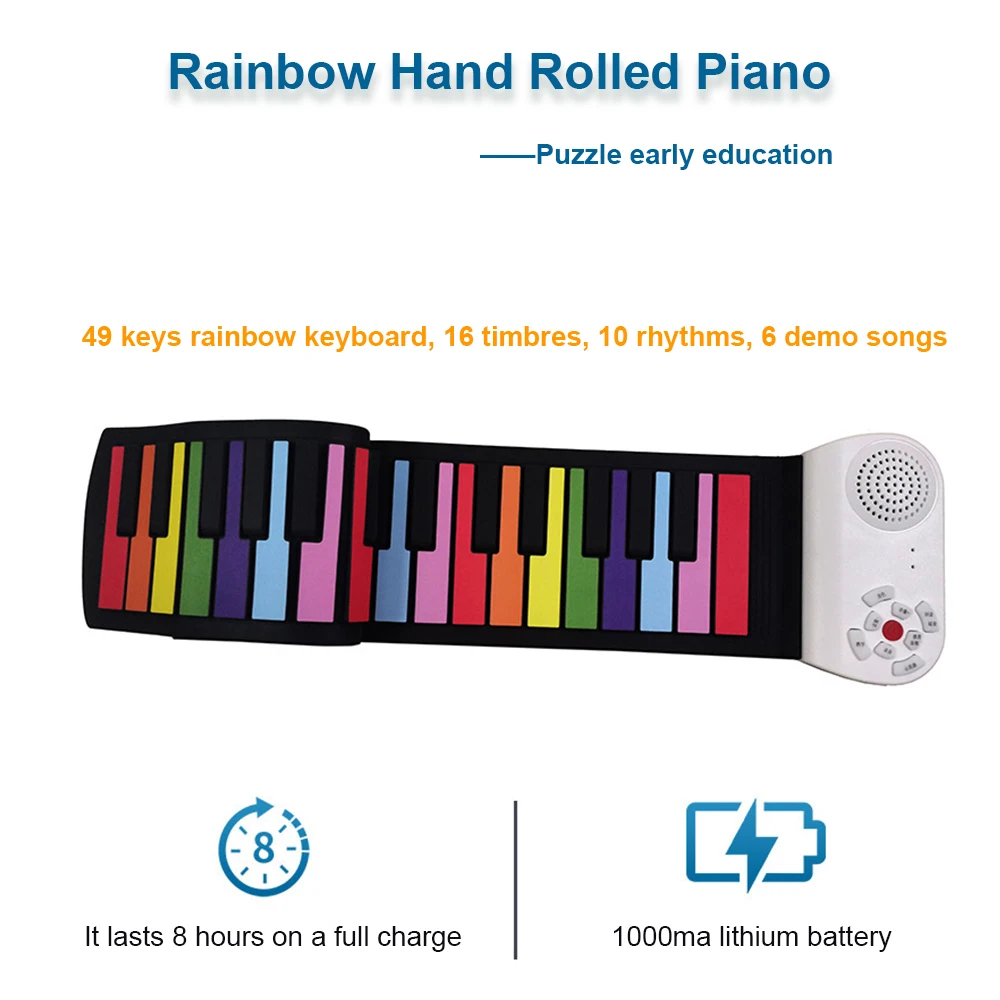 Portable Educational Toy Music Instrument Children Roll up Flexible Digital Electronic Piano With USB 49 Keys Silicone Keyboard