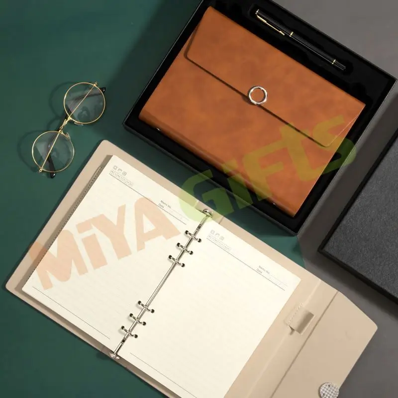 custom pu leather 6 ring binder A5 planner agenda cover duo tri folding clutch bag magnetic closure with phone holder pocket