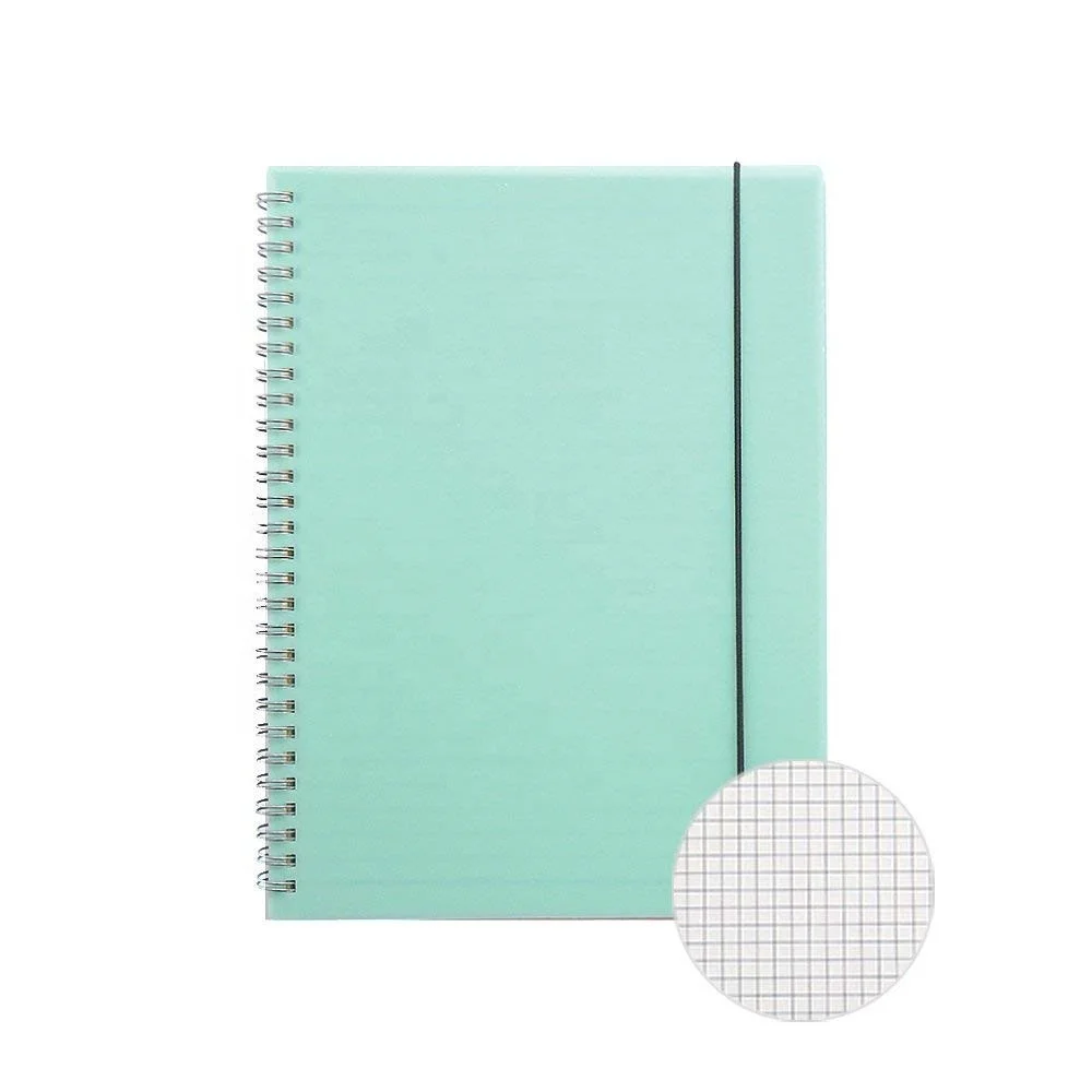 Custom Plastic Cover Spiral Notebook Journal A5 Grid Inside Paper Notepad with Elastic Closure Strap Green