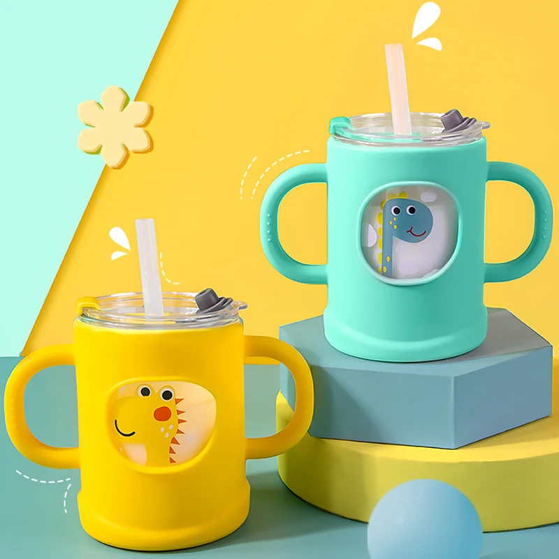 Glass Baby Toddler Straw Training Cups with Straws silicone Baby products Baby Sippy Cup with straw