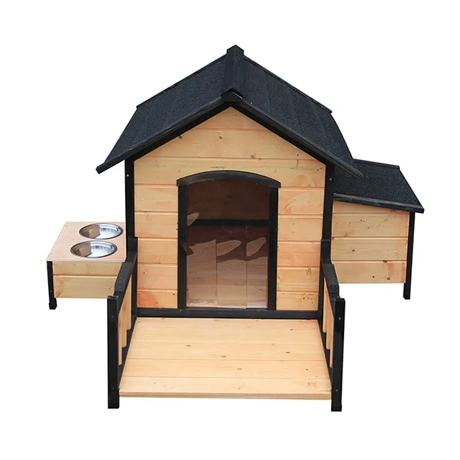 Large Pet Cages House Solid Wooden Outdoor Dog Kennel with Feeder and Storage Box
