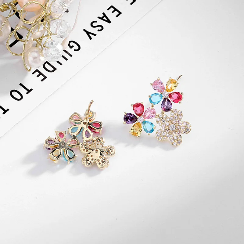 Fashion Elegant Cubic Zirconia Three Little Flower CZ Stud Earrings