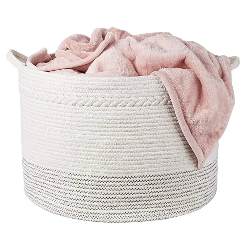 
Decorative Storage Bin Organizer Cotton Rope Felt Woven Storage Basket For Home Laundry Baby Nursery 