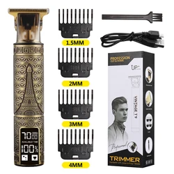 Professional LCD Hair Clipper For Men Rechargeable Hair Trimmer Machine OEM Power Time Charging  Electric Clipper vintage t9