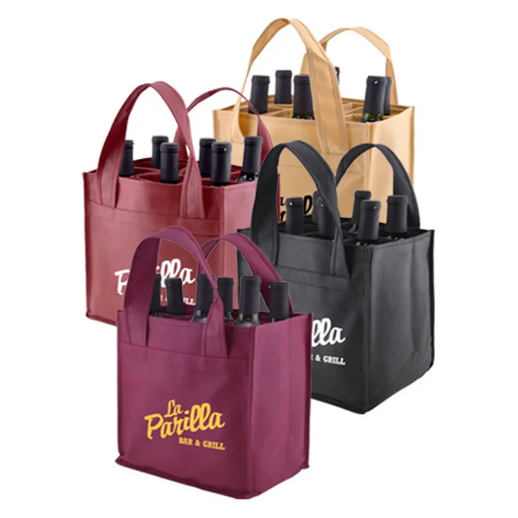 Customized Reusable 6 Pack Beer Bottle Carrier Polypropylene TNT Non Woven 6 Bottles Beer Carrier Wine Bags for wine bottles