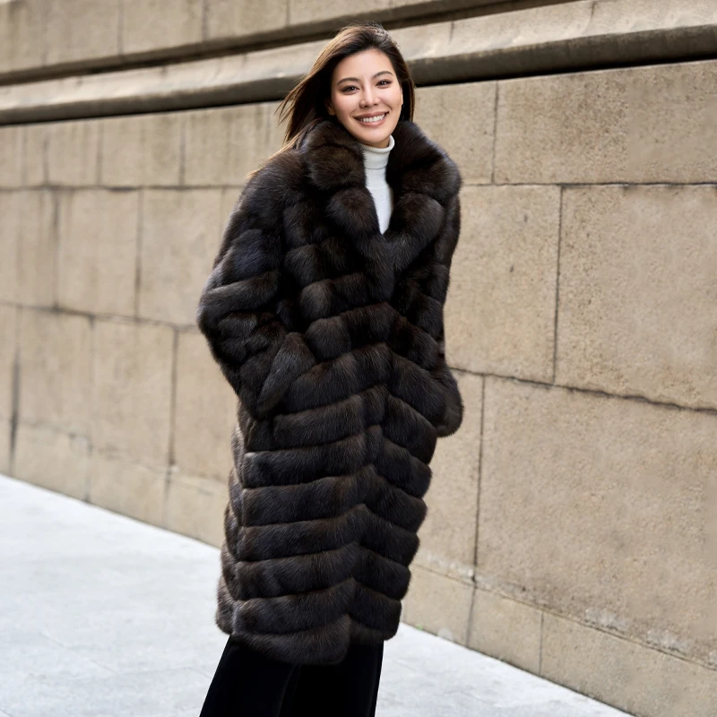 Manufacturer Wholesale Fashion Luxury Winter Sable Fur Thick Long Style Overcoats Tailored Collar Real Sable Fur Coat For Women