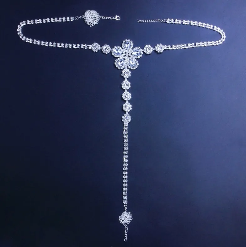 
Sexy Underwear Yellow Flower Crystal Thong Panties for Women Rhinestone Body Chain Underwear Jewelry 