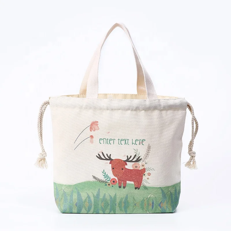 Custom Specifications natural color pouch personalize LOGO Full Color Digital Printing Cotton Canvas drawstring bag with handles