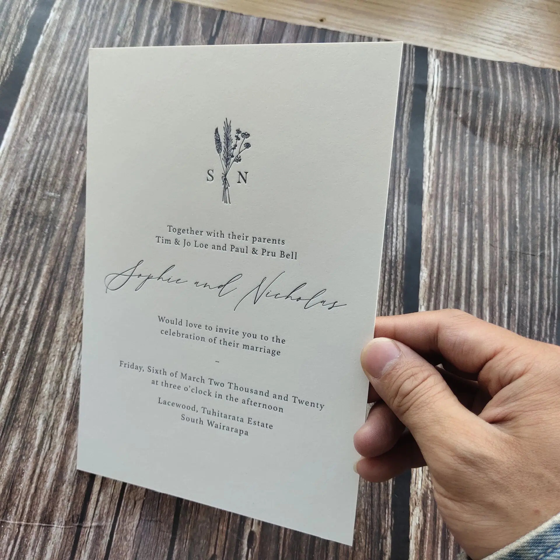 4" x 6" invitation requires rose gold stamp