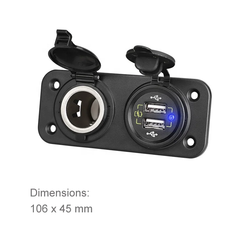 12V 24V Dual USB Charger Socket for Car Boat Bus VAN RV Panel mount USB Charging Port Cigarette Lighter outlet