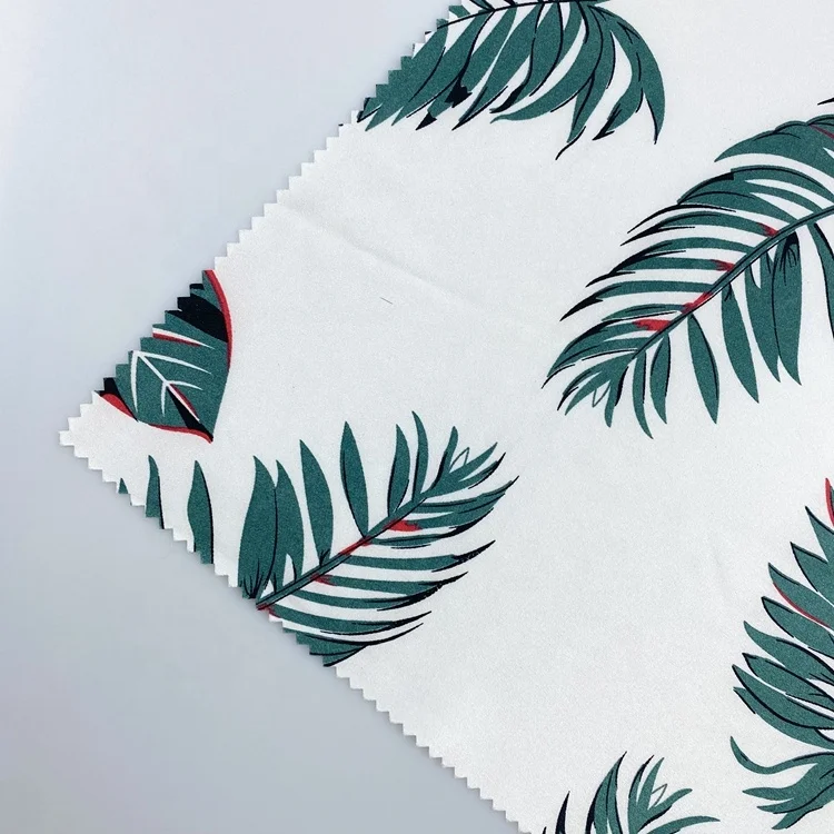 Printed leaves design stretch textile QUICK-DRY silk satin polyester fabric for wedding dress