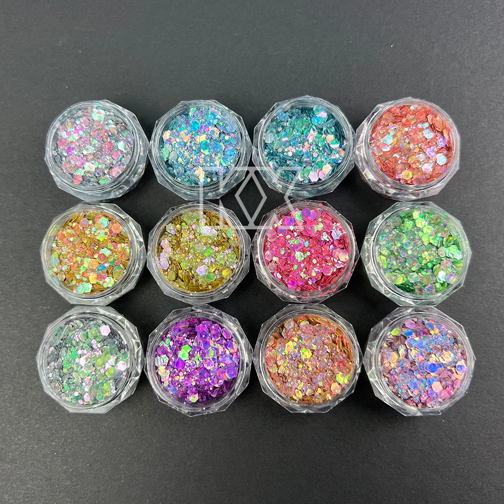 Wholesale Color shifting Customized Colorful Resistant Solvent Iridescent Chunky Gold Nail Glitter Dust