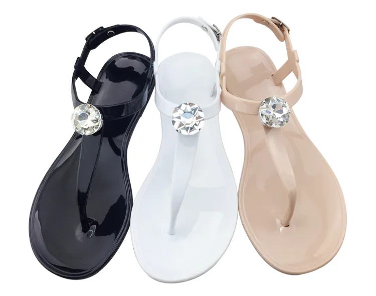 Lovely Fashion Woman Strappy Sandals Jelly Slippers Diamond Shining Summer Transparent Crystal Flat Shoes