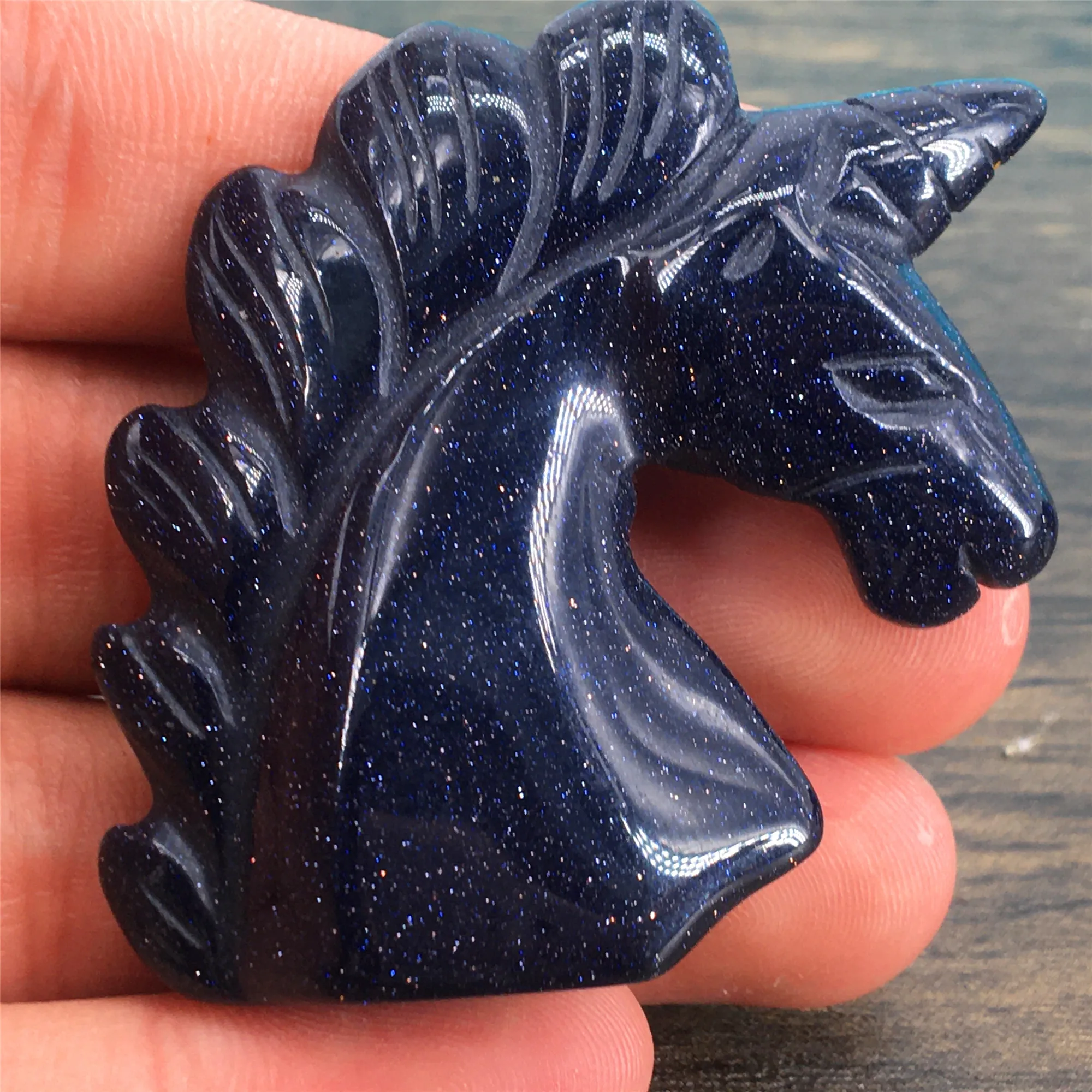 Hand Carved Crystal Blue Gold sand Unicorn Carving Healing Crystal stone For Home Decoration