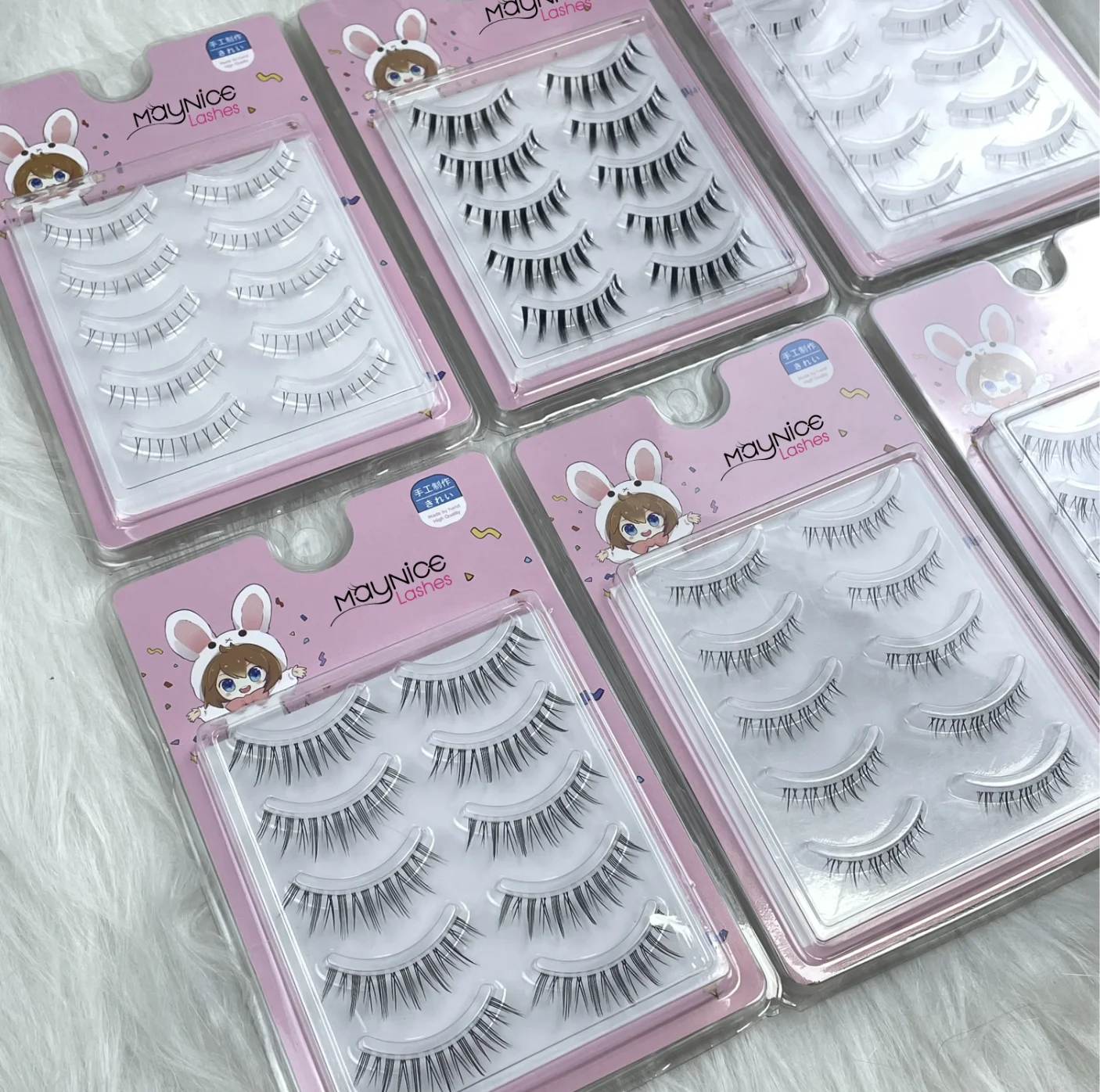 Eyelashes Wholesale Vendor Handmade Full Strip 3D Faux Mink Lashes Cruelty Free Clear Band Lashes 5 in 1 Lash Tray Private Label