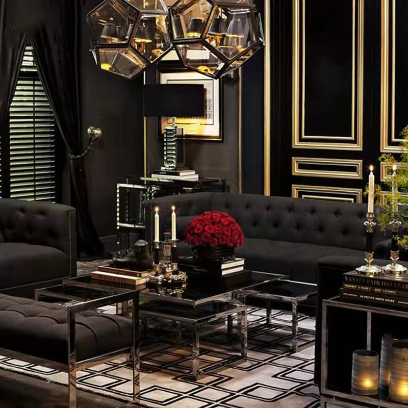 5 Pces Of Set Modern 1+4 Coffee Table Basse Gold Metal Stainless Steel Frame Living Room Furniture Square Glass Coffee Table Set