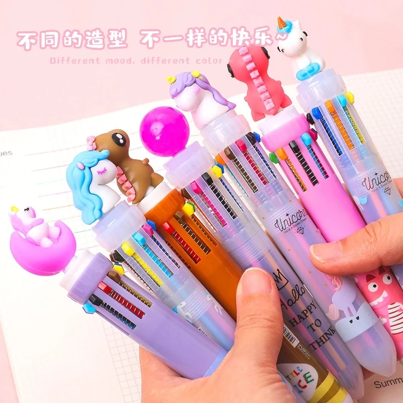 Kawaii Cute Animal Cartoon Ballpoint Pens 35 Colors School Office Supply Stationery 10 Multicolored Pens Colorful Refill