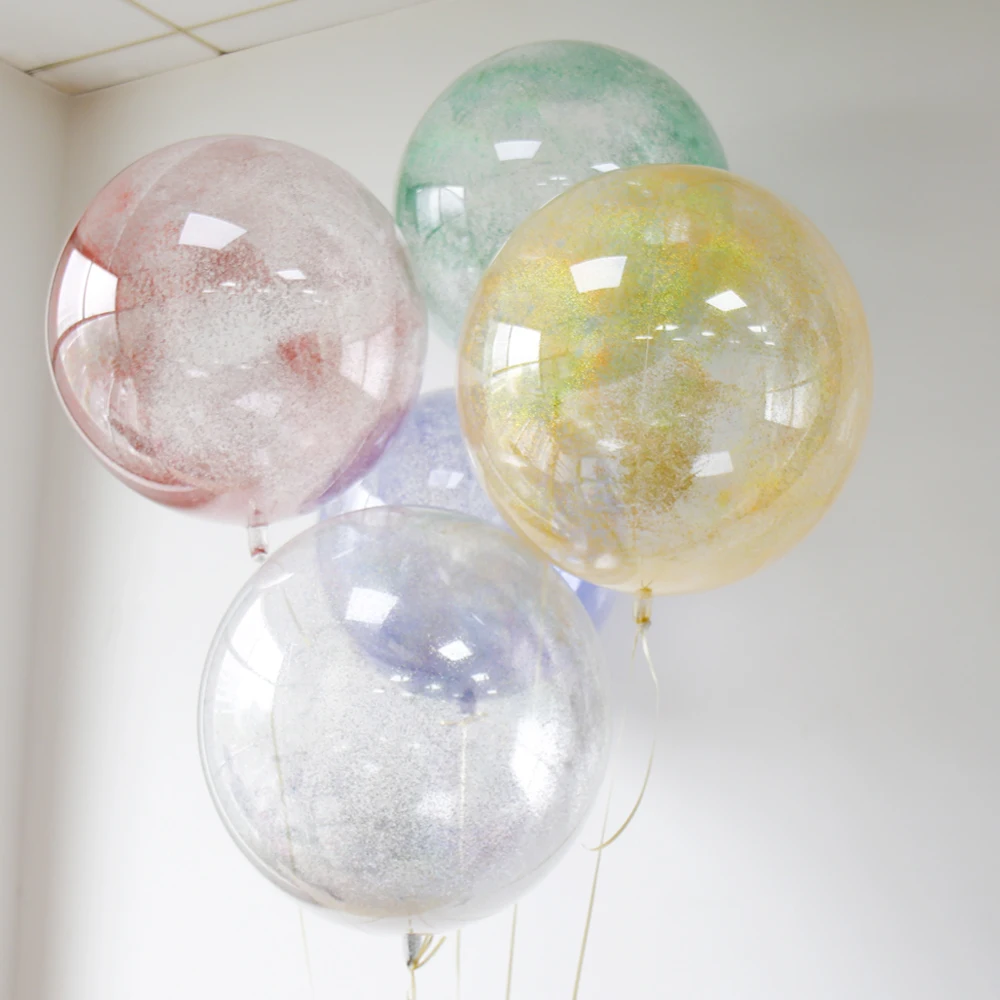 New strong adhesion glitter confetti bubble balloon christmas transparent bobo balloons super elastic round glitter bobo balloon