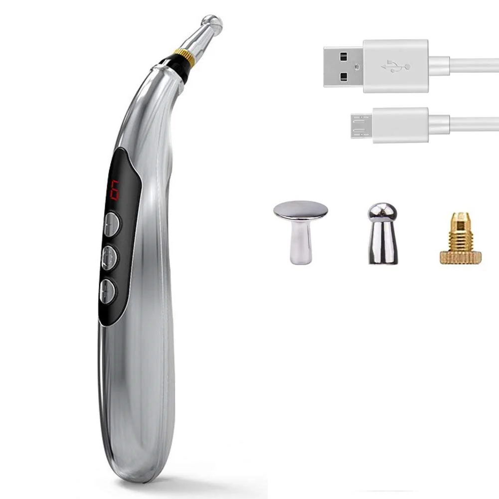 Electronic Accupressure Pen USB Rechargeable Pain Relief  Meridians Energy  Massager Pen Massage Tool with 3 Massage Head