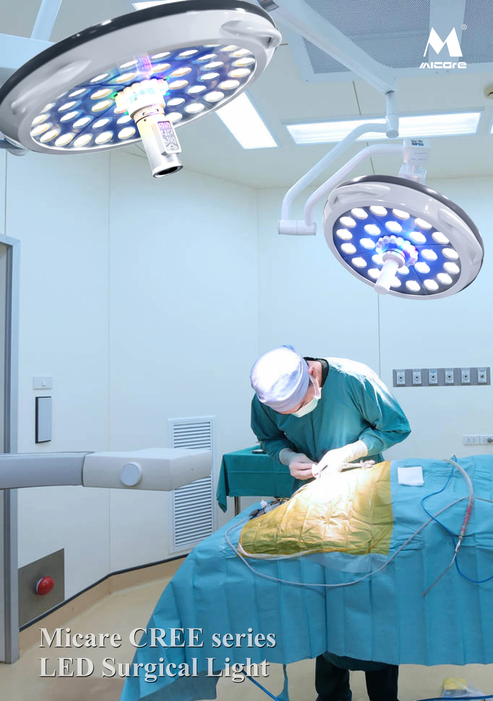 E500/500 Double Head Ceiling Hanging Lighting Led Surgical Shadowless Lamp Led Operating Light With Inner Hd Camera