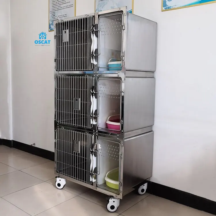 OSCAT  EUR PET High Pressure Rugged Inpatient 304 Stainless Steel Pet Cage With Wheels Pet Kennel Cage
