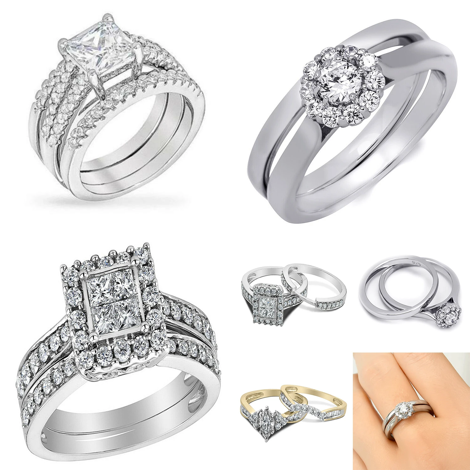 Love Heart Crown Couple Hug Gold 18K Promise For Set Adjustable 925 Sterling Silver Wedding Engagement Diamond Moissanite  Ring