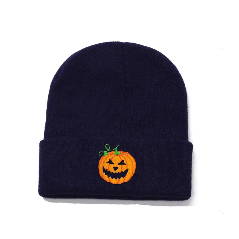 Custom Halloween Skull Embroidered Pumpkin Beanie Reggae Manufacturer Knitted Warm Party Beanie Hat