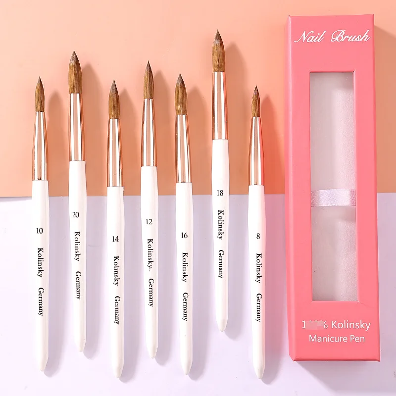 Professional Acrylic Nail Brushes Size 8/10/12/14/16/18 Kolinsky Nail Brush Custom Logo Acrylic Nails Extension Brush