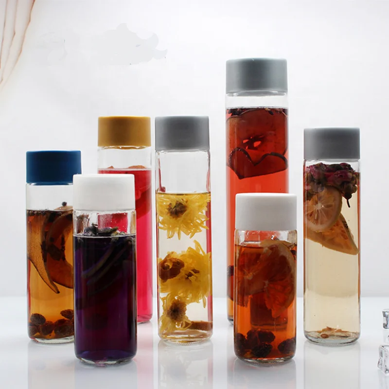 Wholesale fruit infuser glass water bottle 300ml 500 ml empty glass voss water bottle with custom logo