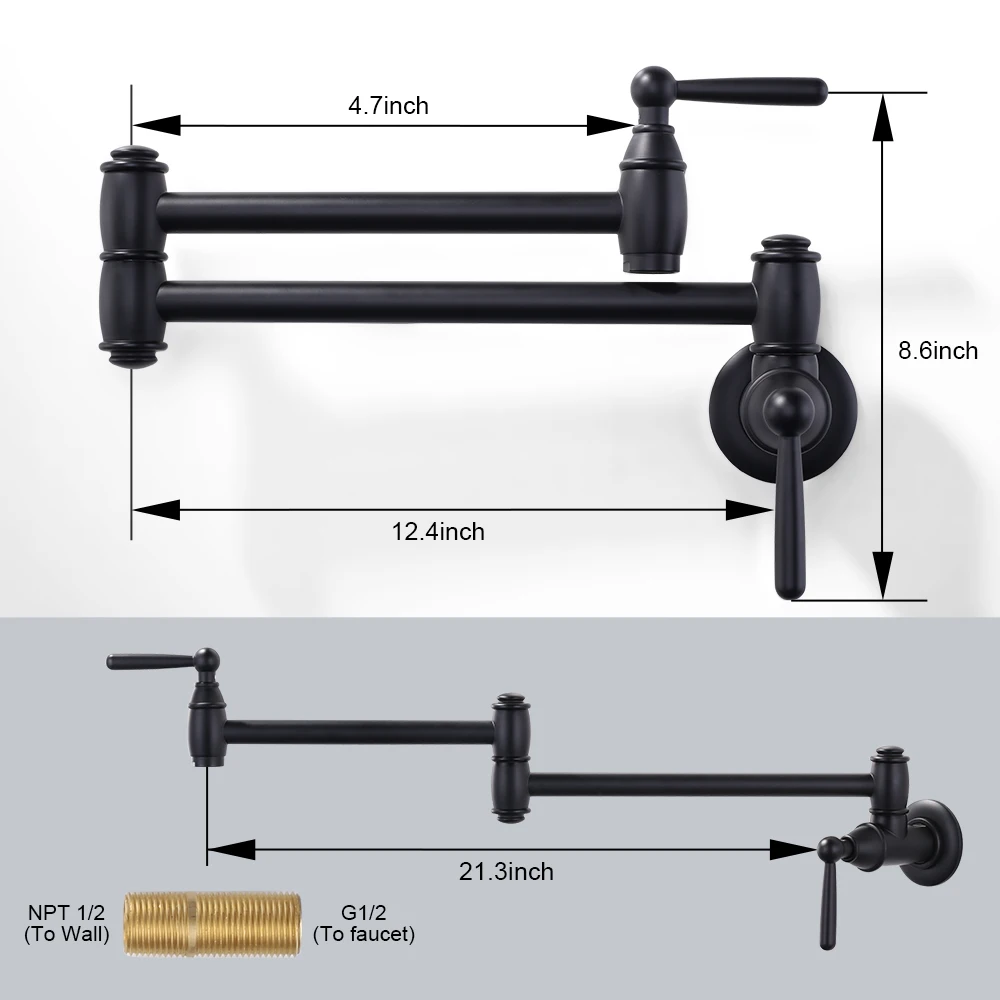 Copper Wall Mount Kitchen Sink Faucet Folding Stretchable Pot Filler Faucet for Stove Sink