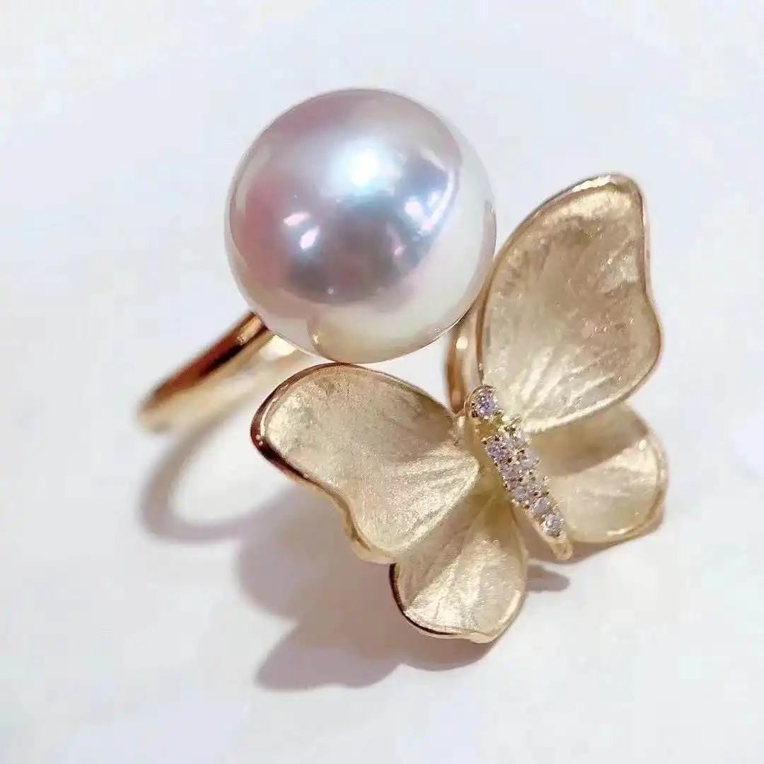 
flower ring charm gold jewelry for girl copper rings gold plated antique pearl ring 