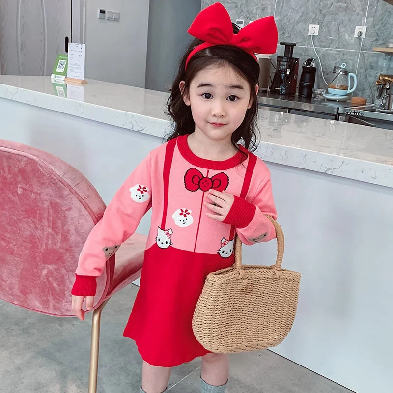 
New Europe and the United States autumn baby girl knitted pattern dress cartoon wool dress OEM 