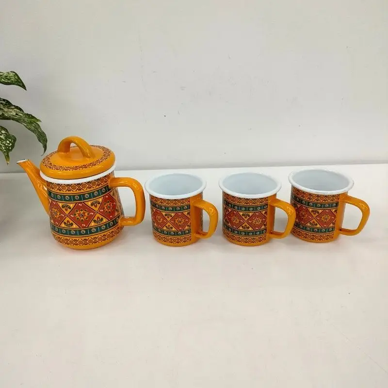 Boyang Durable Arabia Style Drinkware 700ML Coffee Tea Pot Cup Vintage Enamel  Teapot Set