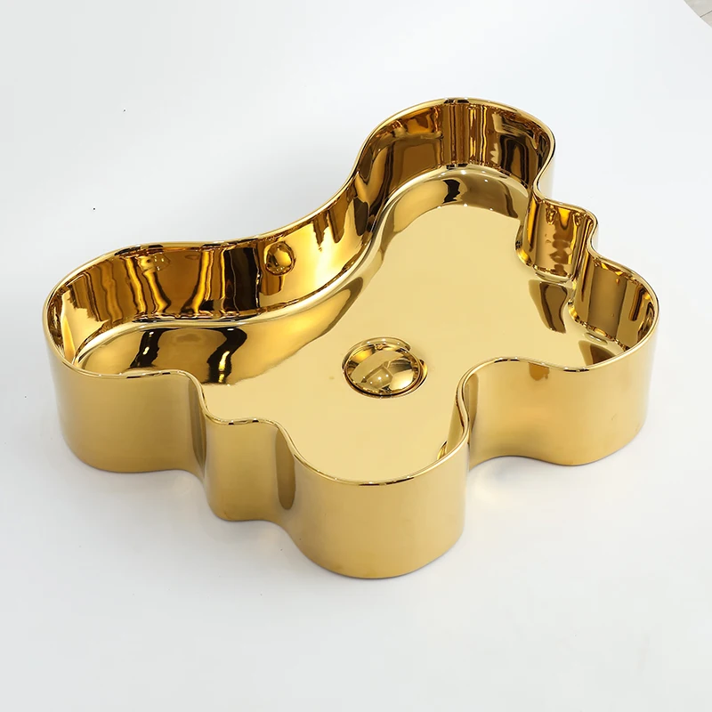 Luxury Sanitary Ware oval design hotel use pedestal golden bath sink ceramic basin