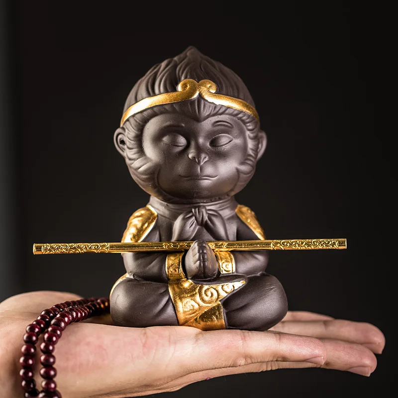  Yixing Обезьяна Король Золотой cudgel личность дзен чай фиолетовый песок украшения Аквариум Ландшафтный sun wukong декоративные