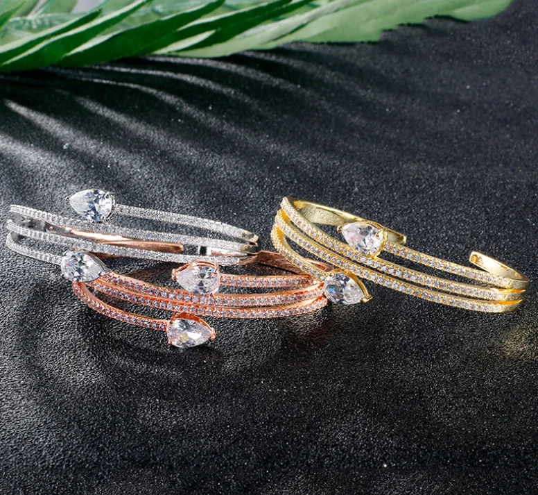 Hot Sales Fashion Hot Brass Gold Plated Crystal Bangle Bracelet Multi Hoop Cuff Open Bracelet