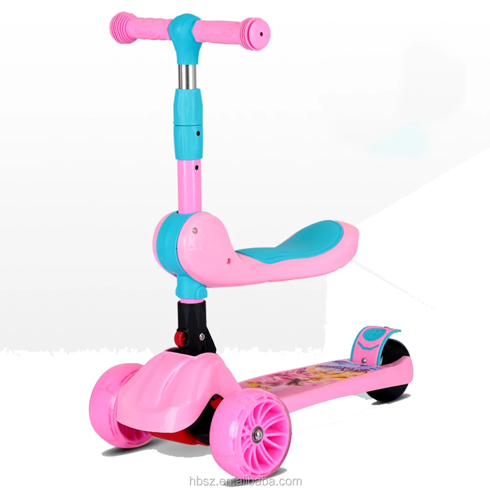 2021 Best Selling Factory 3 wheels 2 in 1 kick scooter for kids with seat Durable Lovely Children Scooter With PU Flash Light